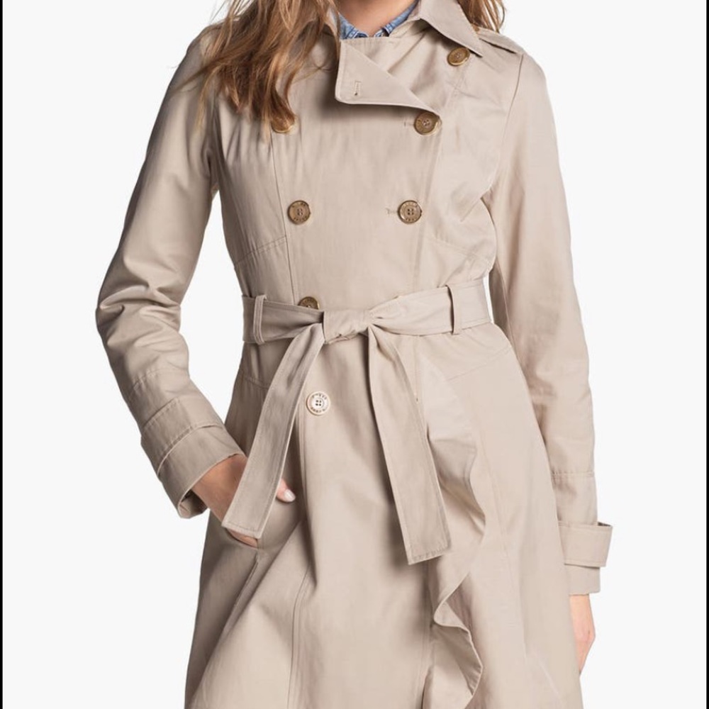 Raffled Grey Trench Coat L 🧥